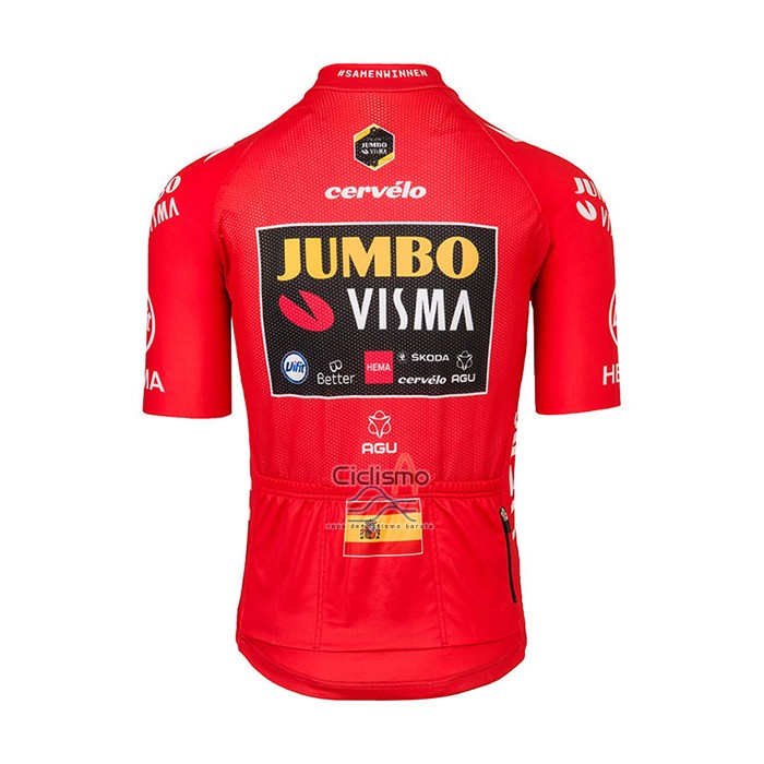 Jumbo Visma Ropa Ciclismo Culotte Corto 2021 Mangas Cortas Rojo